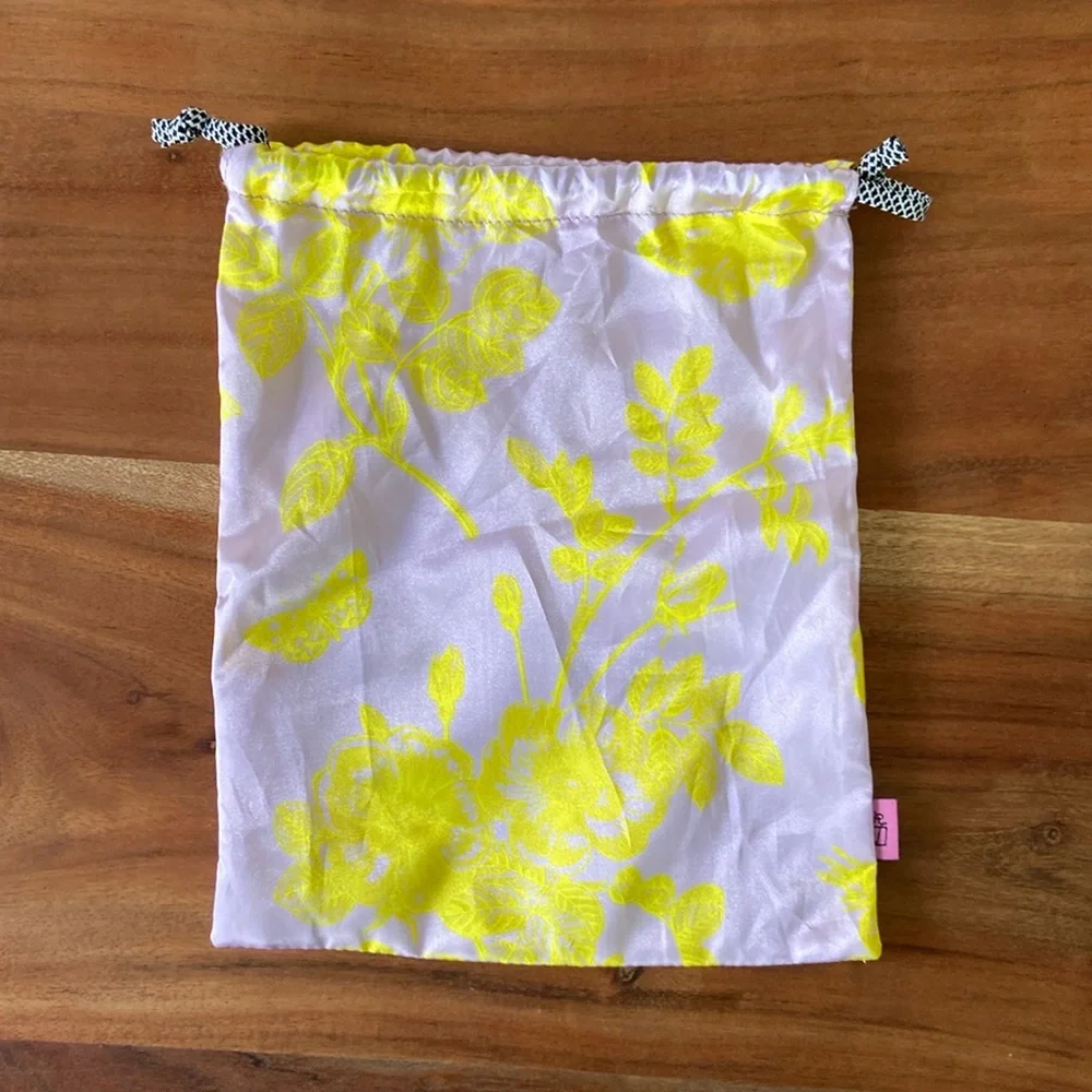 Lavender and yellow satin drawstring bag for travel or gift wrap